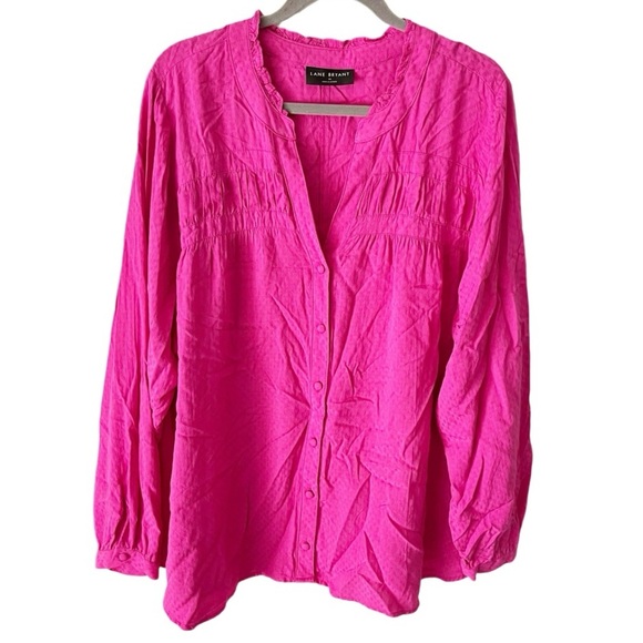 Lane Bryant Top Women's 24 Hot Pink Magenta Button Front Peasant Blouse Boho - Picture 1 of 8